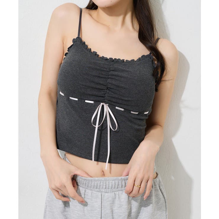 ブラック | 【one after another】配色リボンカップ付きキャミソール | NICE CLAUP / OLIVE des OLIVE　OUTLET