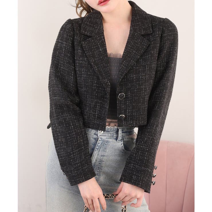 【one after another】サイドベルトツイードショートジャケット | NICE CLAUP / OLIVE des OLIVE　OUTLET | 詳細画像1 