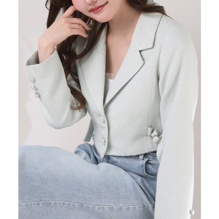 ミント | 【one after another】サイドベルトツイードショートジャケット | NICE CLAUP / OLIVE des OLIVE　OUTLET