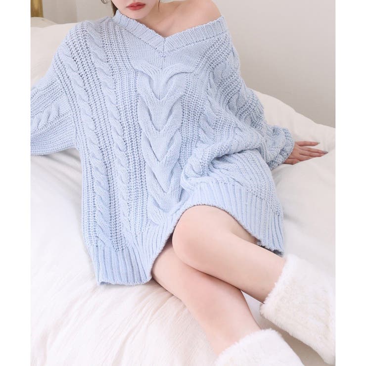 サックス | 【one after another】ケーブルミニワンピース | NICE CLAUP / OLIVE des OLIVE　OUTLET