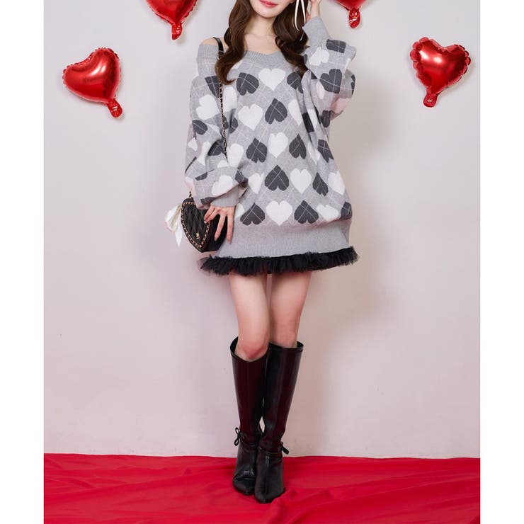 【one after another】ハートアーガイルニットミニワンピ | NICE CLAUP / OLIVE des OLIVE　OUTLET | 詳細画像15 