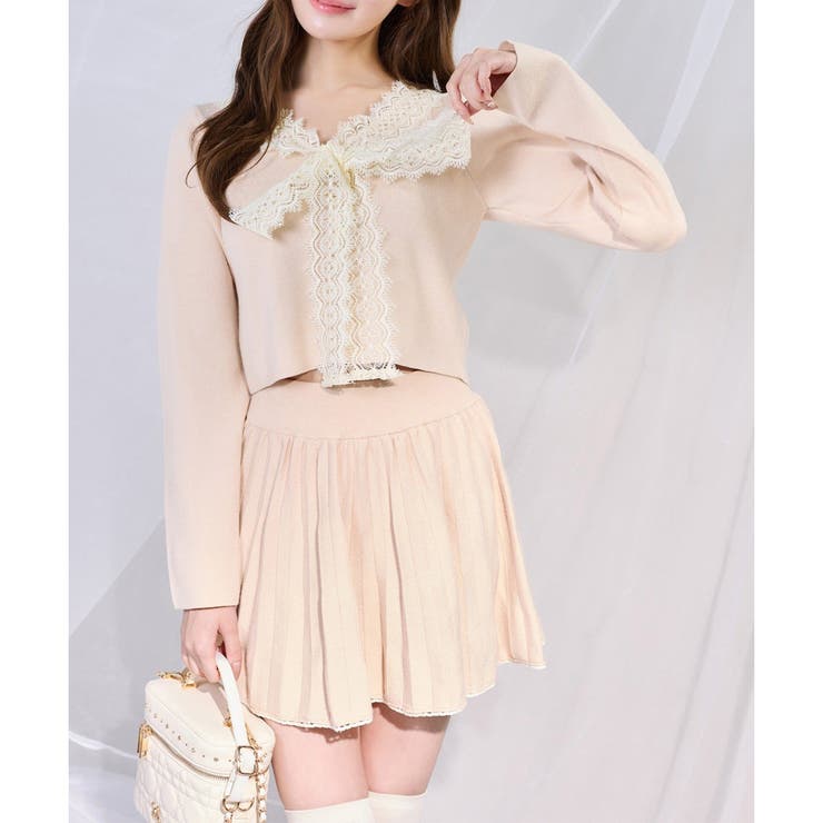 アイボリー | 【one after another】レースボウタイニットセットアップ | NICE CLAUP / OLIVE des OLIVE　OUTLET