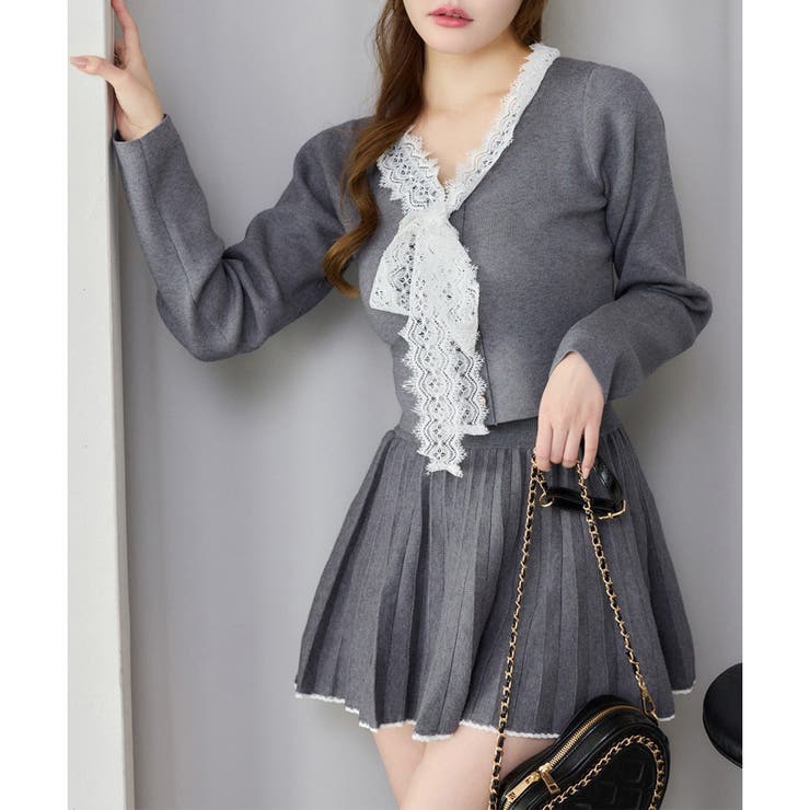 グレー | 【one after another】レースボウタイニットセットアップ | NICE CLAUP / OLIVE des OLIVE　OUTLET