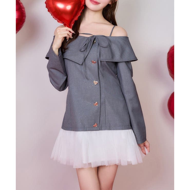 グレー | 【one after another】ハートボタン切替ミニワンピース | NICE CLAUP / OLIVE des OLIVE　OUTLET