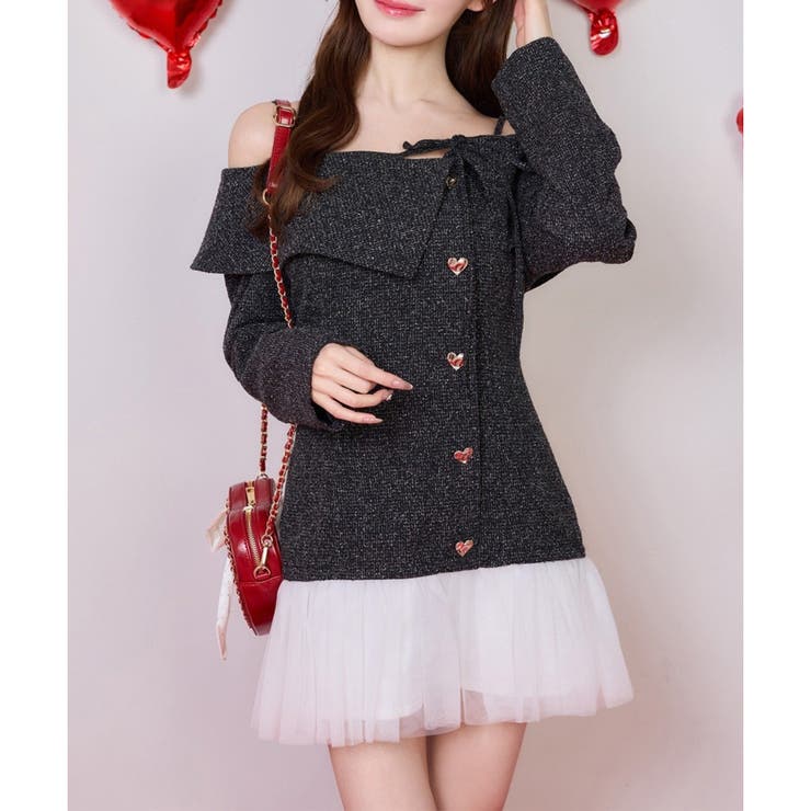 ブラック | 【one after another】ハートボタン切替ミニワンピース | NICE CLAUP / OLIVE des OLIVE　OUTLET