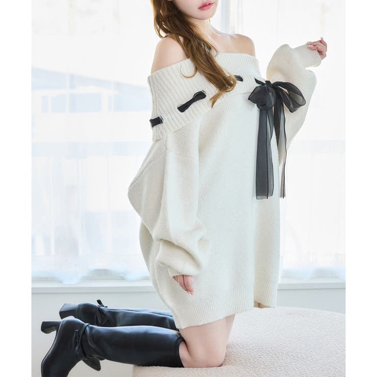 【one after another】リボン付きオフショルニットワンピ | NICE CLAUP / OLIVE des OLIVE　OUTLET | 詳細画像4 