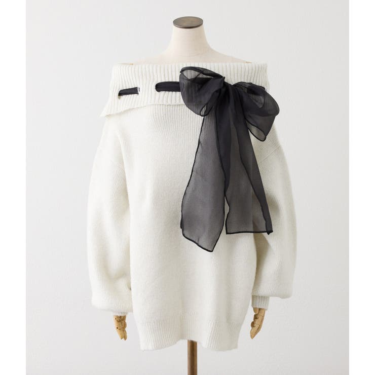 【one after another】リボン付きオフショルニットワンピ | NICE CLAUP / OLIVE des OLIVE　OUTLET | 詳細画像1 