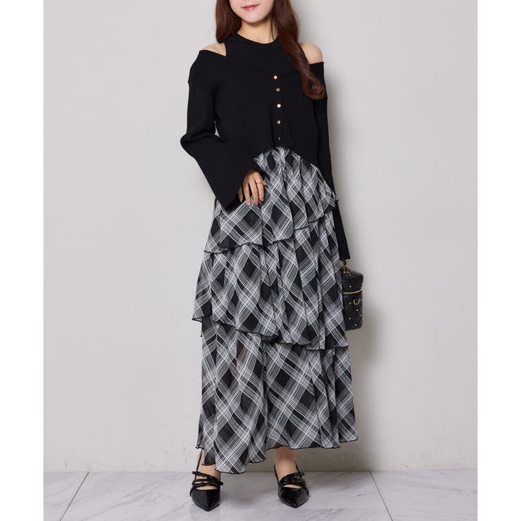 ブラック | 【one after another】カーデセットドッキングティアードワンピ | NICE CLAUP / OLIVE des OLIVE　OUTLET