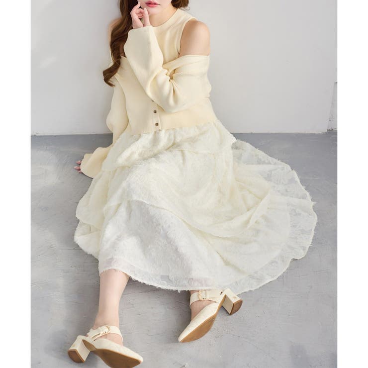 アイボリー | 【one after another】カーデセットドッキングティアードワンピ | NICE CLAUP / OLIVE des OLIVE　OUTLET