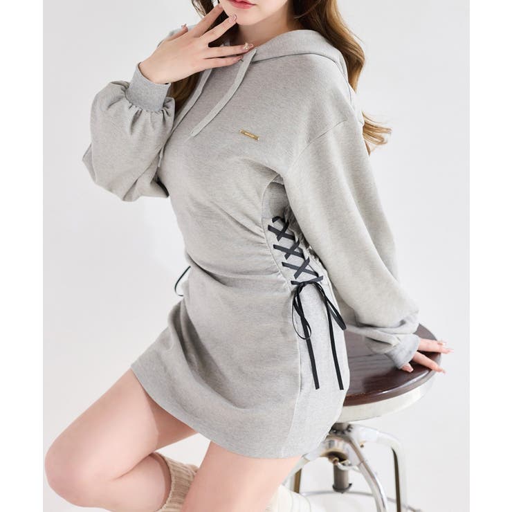 【one after another】ウエストレースアップパーカーワンピ | NICE CLAUP / OLIVE des OLIVE　OUTLET | 詳細画像1 