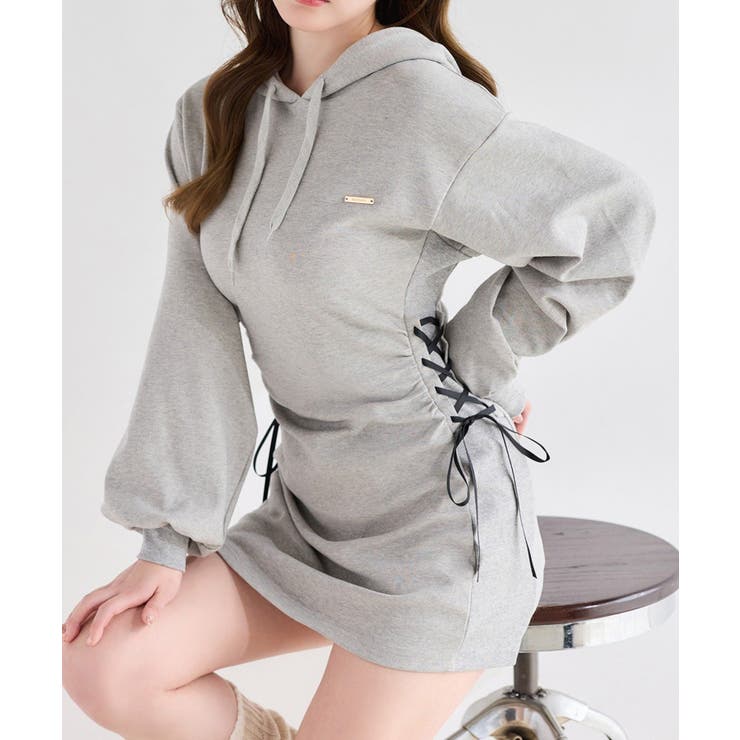 グレー | 【one after another】ウエストレースアップパーカーワンピ | NICE CLAUP / OLIVE des OLIVE　OUTLET