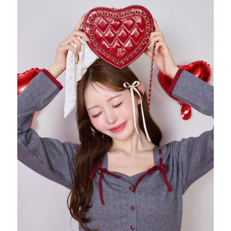 レッド | 【one after another】リボン付きキルティングハートバッグ | NICE CLAUP / OLIVE des OLIVE　OUTLET