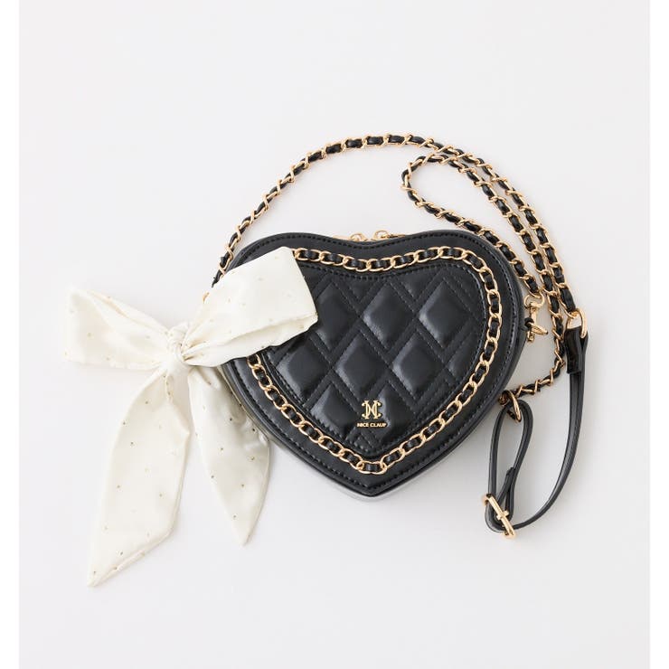 ブラック | 【one after another】リボン付きキルティングハートバッグ | NICE CLAUP / OLIVE des OLIVE　OUTLET