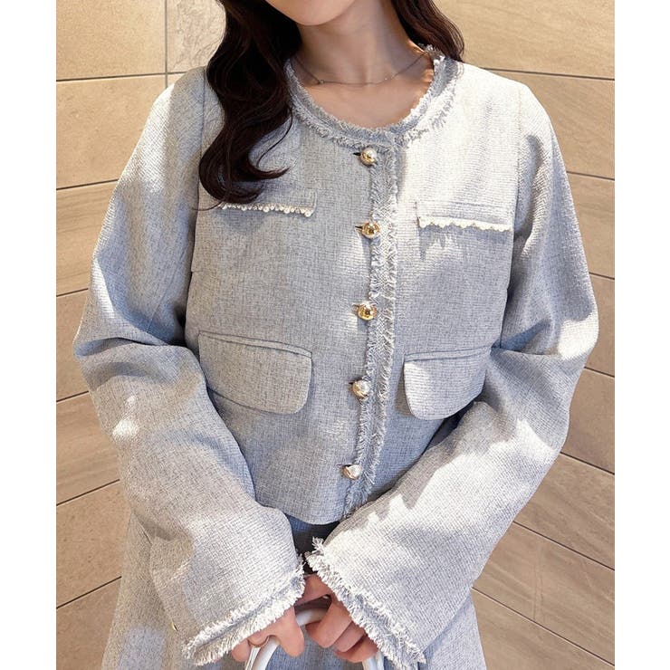 サックス | 【one after another】【miyabi企画】パール釦ツイードノーカ… | NICE CLAUP / OLIVE des OLIVE　OUTLET