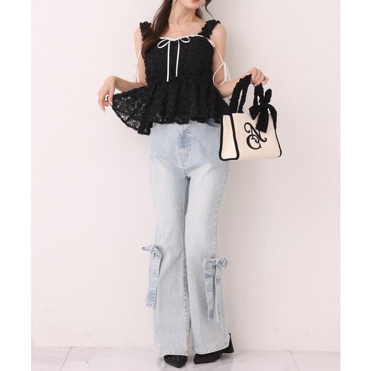 【SMサイズ展開】リボンアレンジキラキラ美脚デニム | NICE CLAUP / OLIVE des OLIVE　OUTLET | 詳細画像5 
