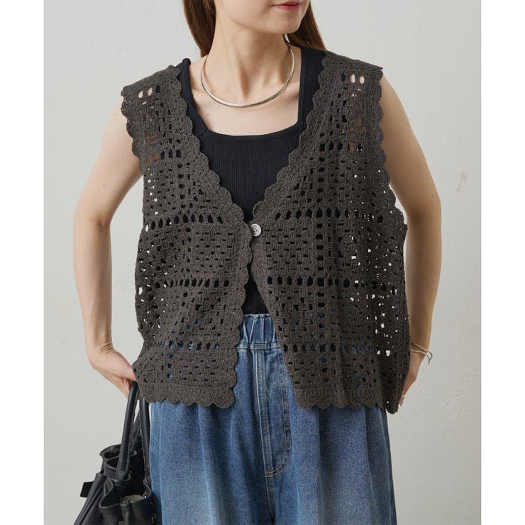 スミクロ | 【PUAL CE CIN】クロシェットニットベスト | NICE CLAUP / OLIVE des OLIVE　OUTLET