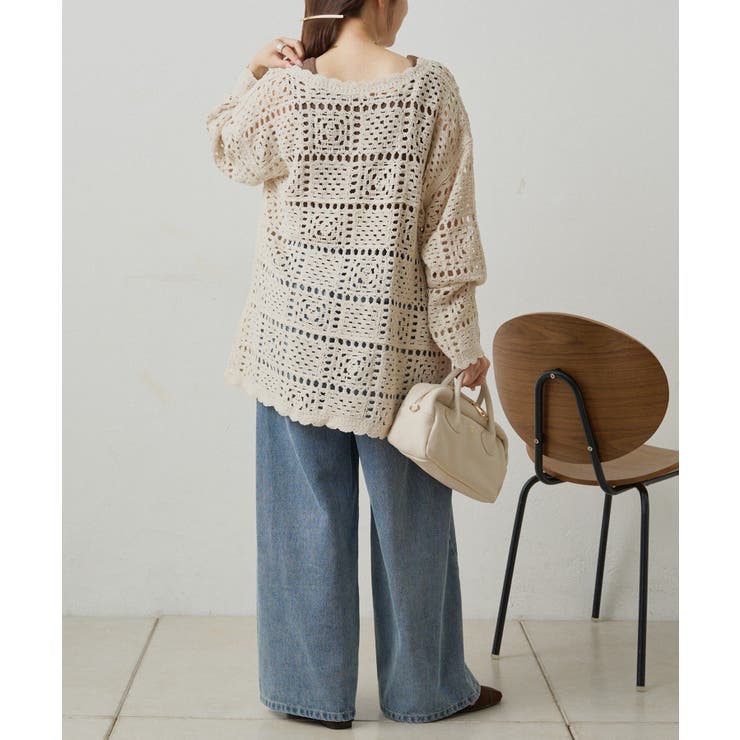 【PUAL CE CIN】クロシェットニットカーディガン | NICE CLAUP / OLIVE des OLIVE　OUTLET | 詳細画像3 