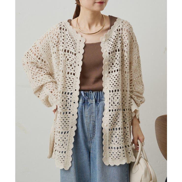 【PUAL CE CIN】クロシェットニットカーディガン | NICE CLAUP / OLIVE des OLIVE　OUTLET | 詳細画像4 