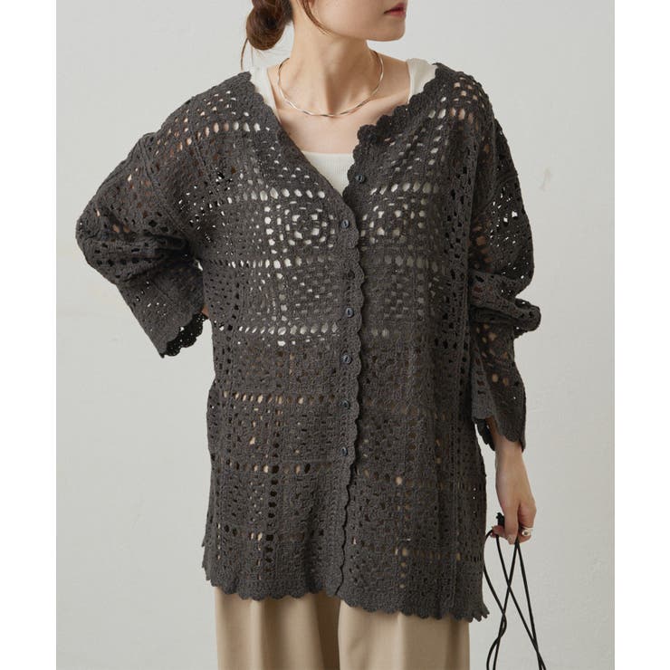 スミクロ | 【PUAL CE CIN】クロシェットニットカーディガン | NICE CLAUP / OLIVE des OLIVE　OUTLET