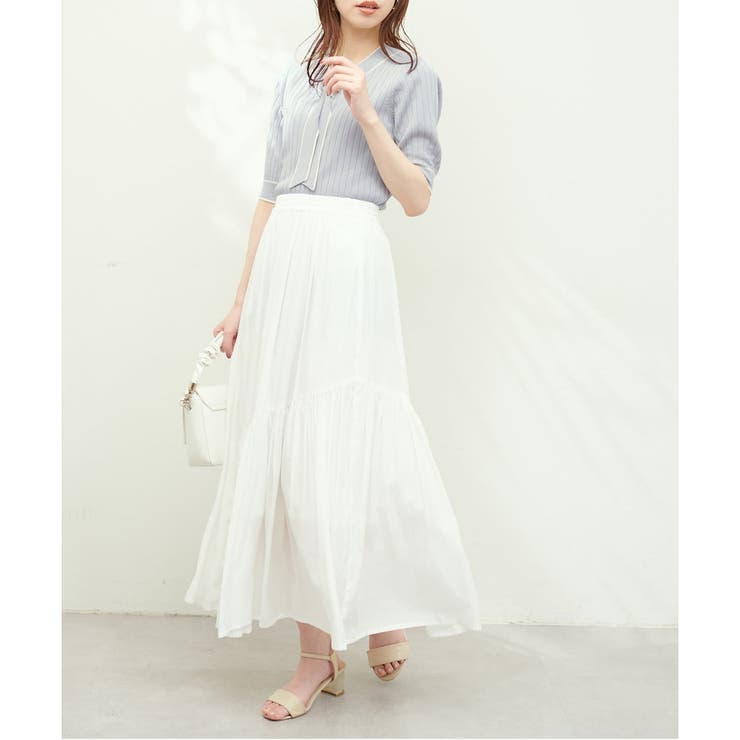 natural couture】アシメ切替つやっとスカート[品番：OLOW0010625 