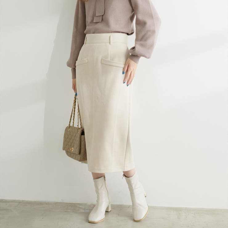 natural couture】ポンチスエードハイウエストタイトスカート[品番
