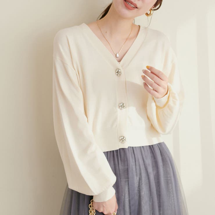 natural couture】キラキラビジューカーディガン[品番：OLOW0011839