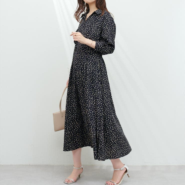 natural couture】スキッパー衿7分袖ワンピース[品番：OLOW0011711