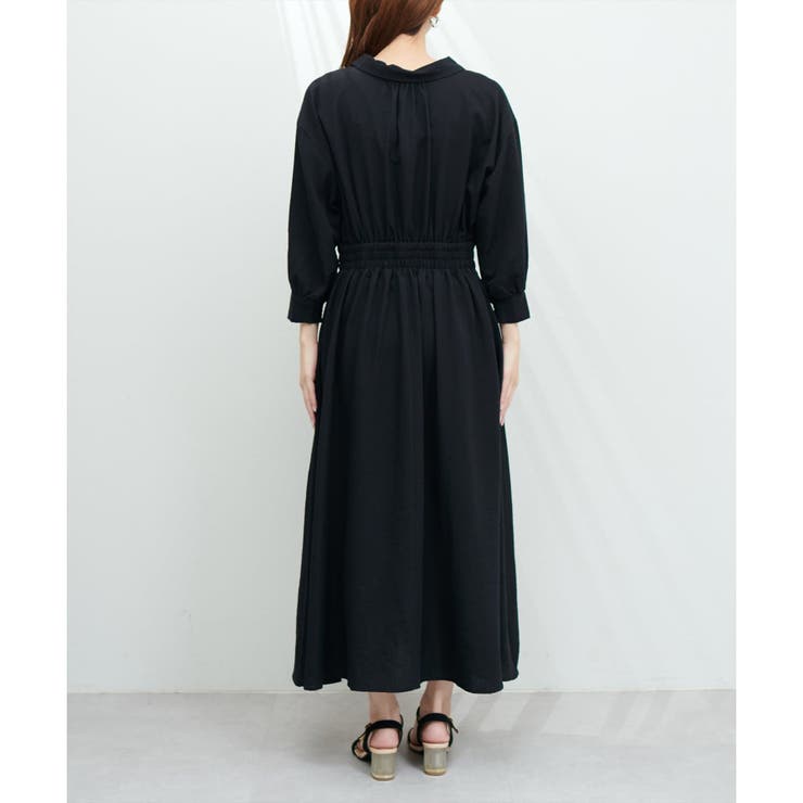 natural couture】スキッパー衿7分袖ワンピース[品番：OLOW0011711