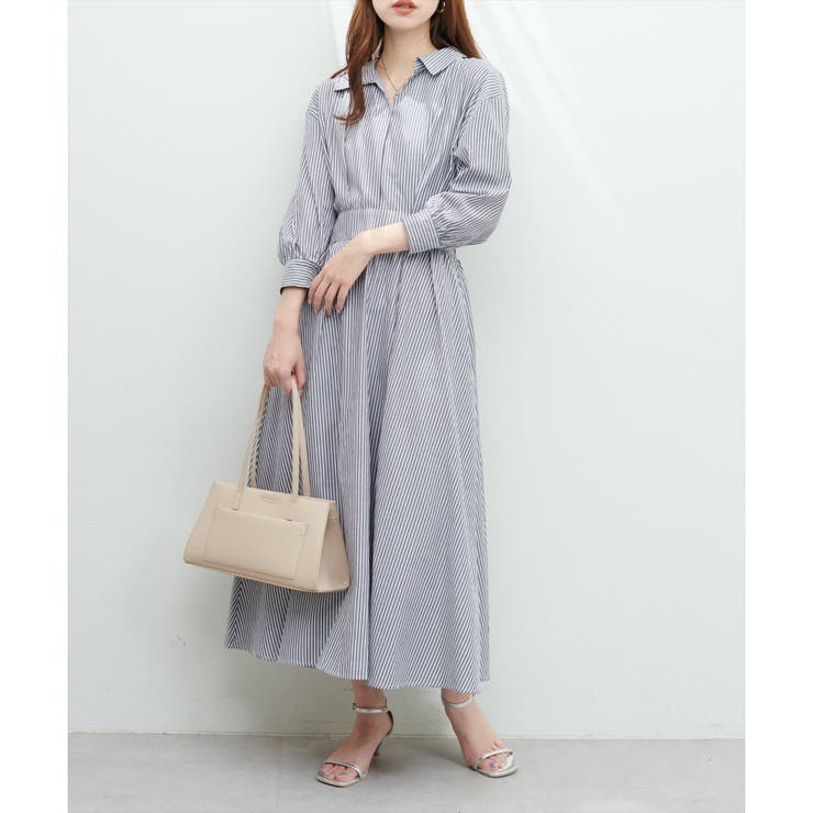 natural couture】スキッパー衿7分袖ワンピース[品番