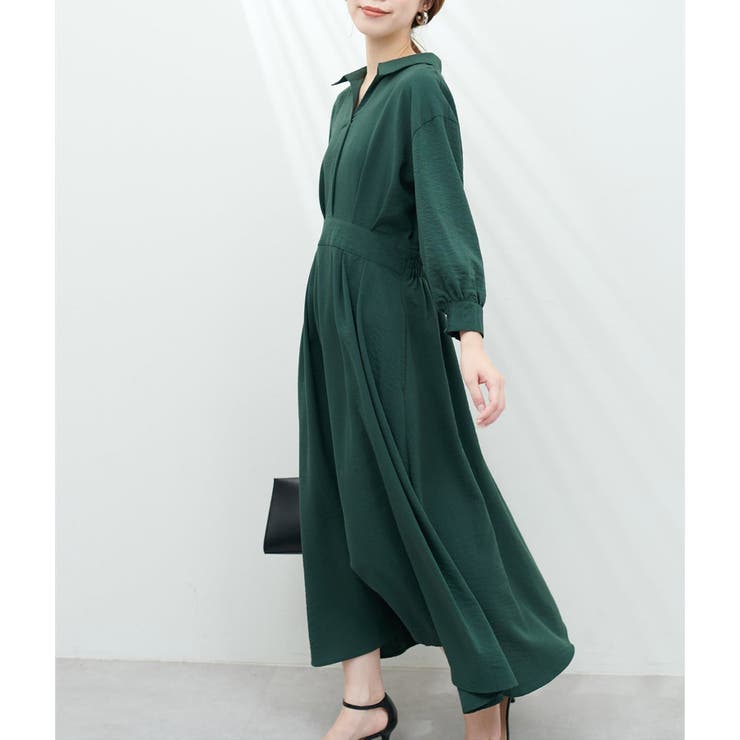 natural couture】スキッパー衿7分袖ワンピース[品番：OLOW0011711