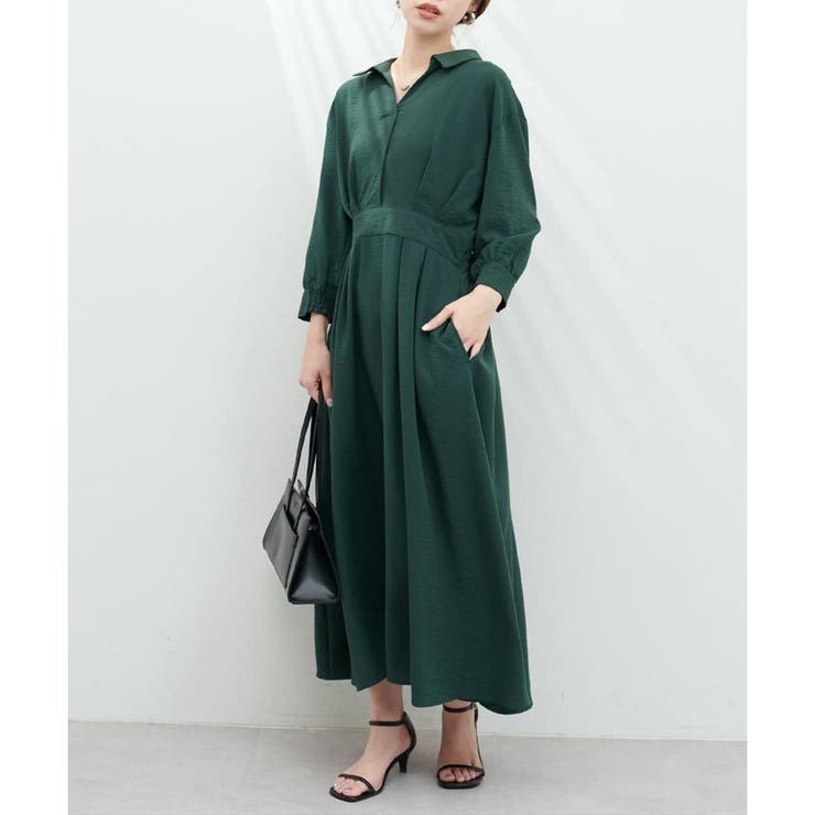 natural couture】スキッパー衿7分袖ワンピース[品番：OLOW0011711