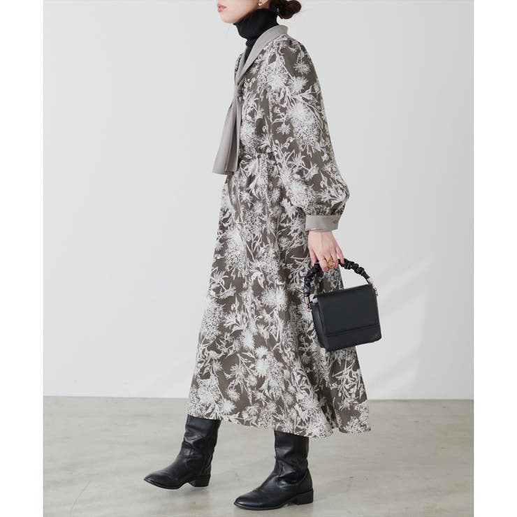 natural couture】ボウタイ配色切替ワンピース[品番