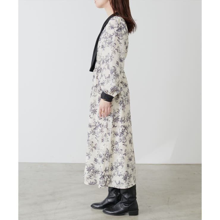 natural couture】ボウタイ配色切替ワンピース[品番