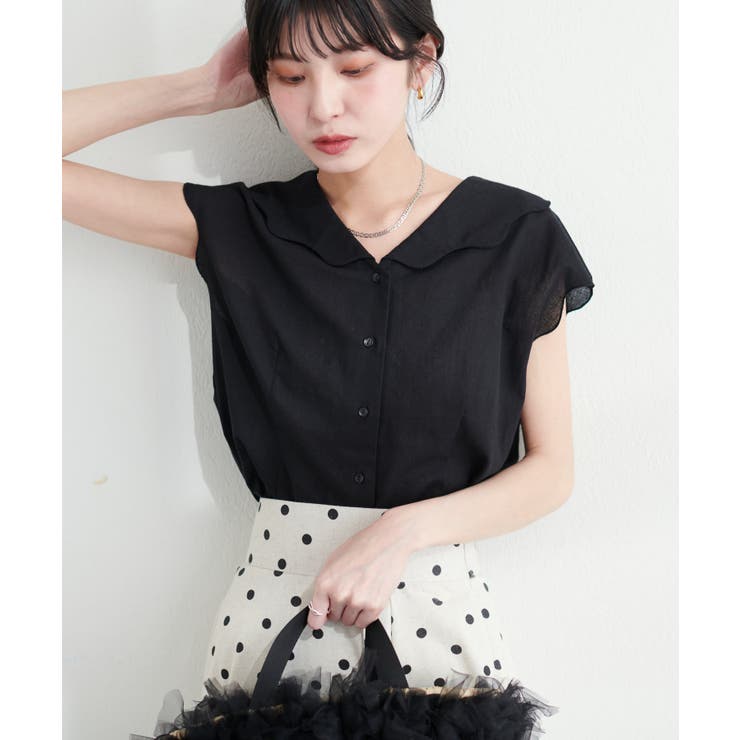 ブラック | 【natural couture】【WEB限定】ゆるスカラップレトロブラウス | NICE CLAUP / OLIVE des OLIVE　OUTLET