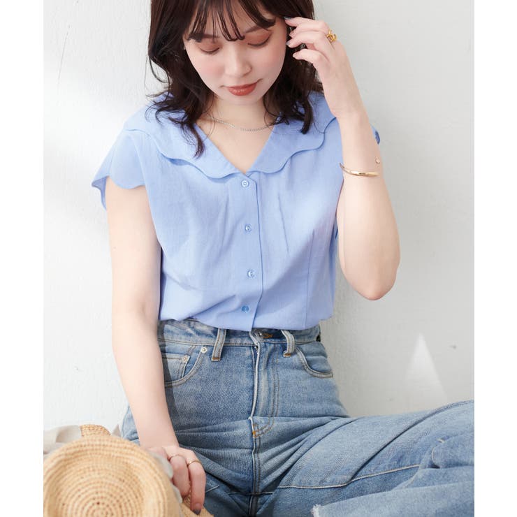 サックス | 【natural couture】【WEB限定】ゆるスカラップレトロブラウス | NICE CLAUP / OLIVE des OLIVE　OUTLET