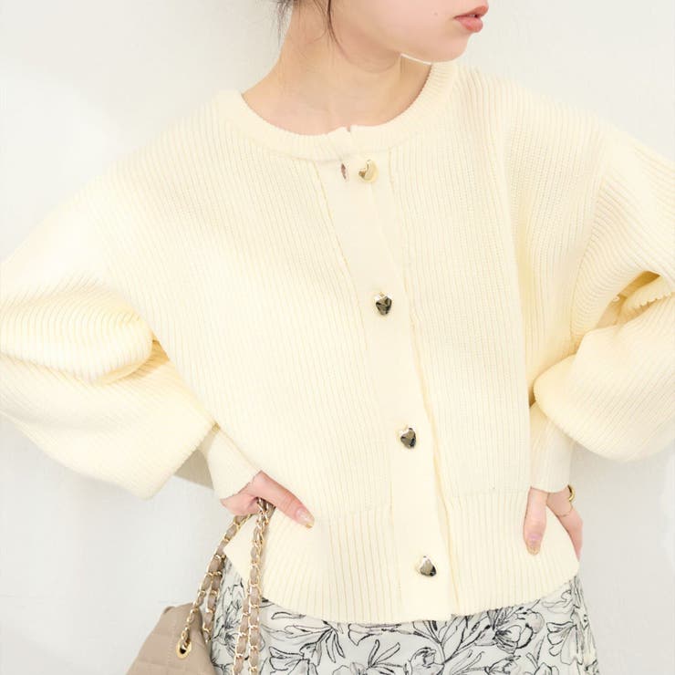natural couture】ハート釦ポリニットカーディガン[品番：OLOW0013020