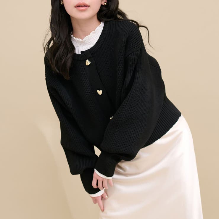 natural couture】ハート釦ポリニットカーディガン[品番：OLOW0013020
