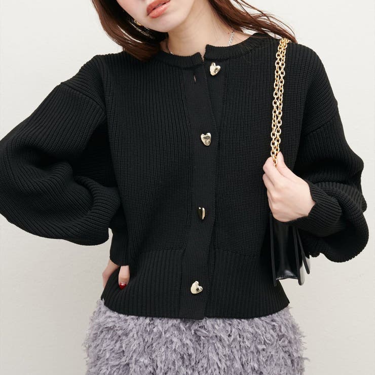 natural couture】ハート釦ポリニットカーディガン[品番：OLOW0013020
