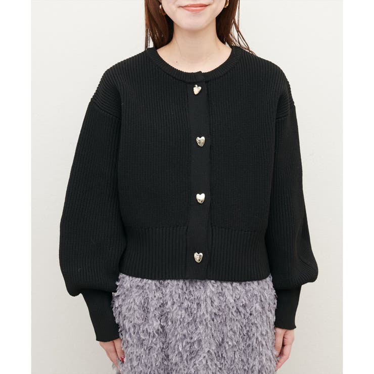 natural couture】ハート釦ポリニットカーディガン[品番：OLOW0013020