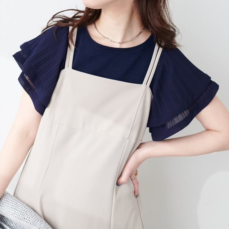 ネイビー | 【natural couture】フレアプリーツ袖ニット | RMAF NICE CLAUP / OLIVE des OLIVE