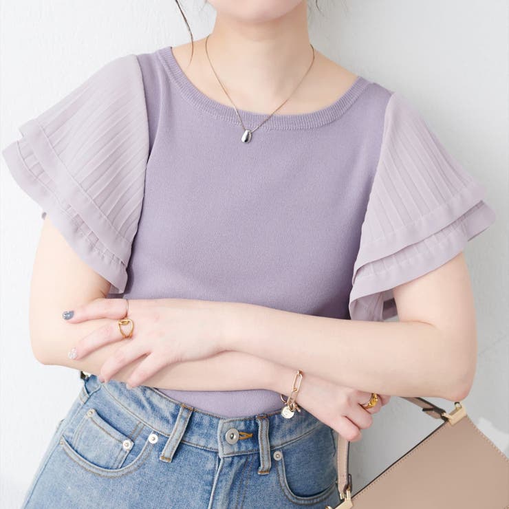 ラベンダー | 【natural couture】フレアプリーツ袖ニット | RMAF NICE CLAUP / OLIVE des OLIVE