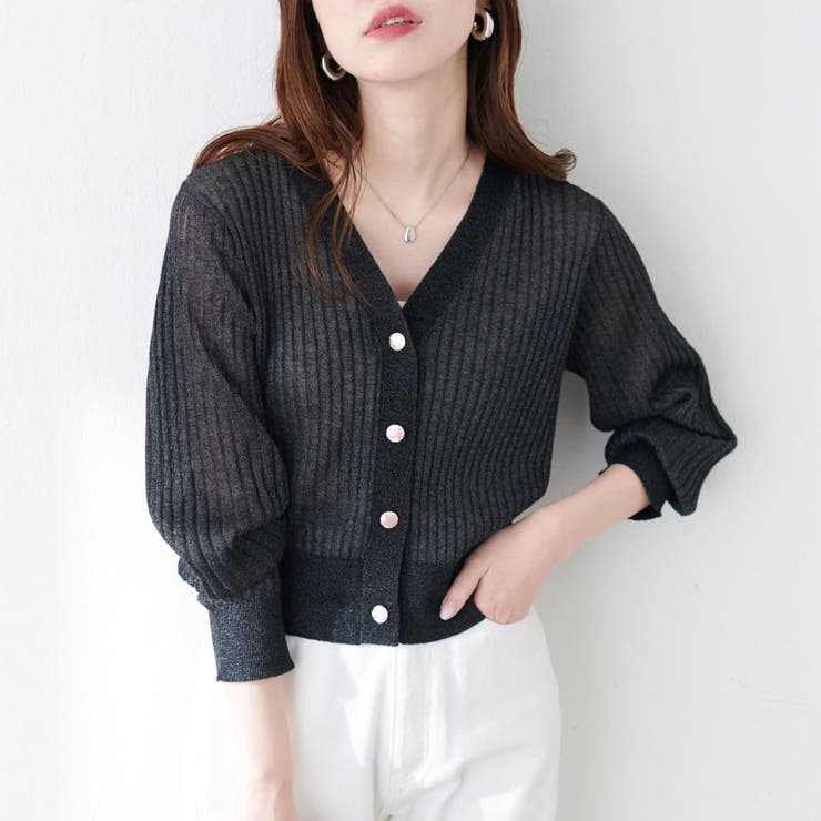 natural couture】リブシアーニットカーディガン[品番：OLOW0013671