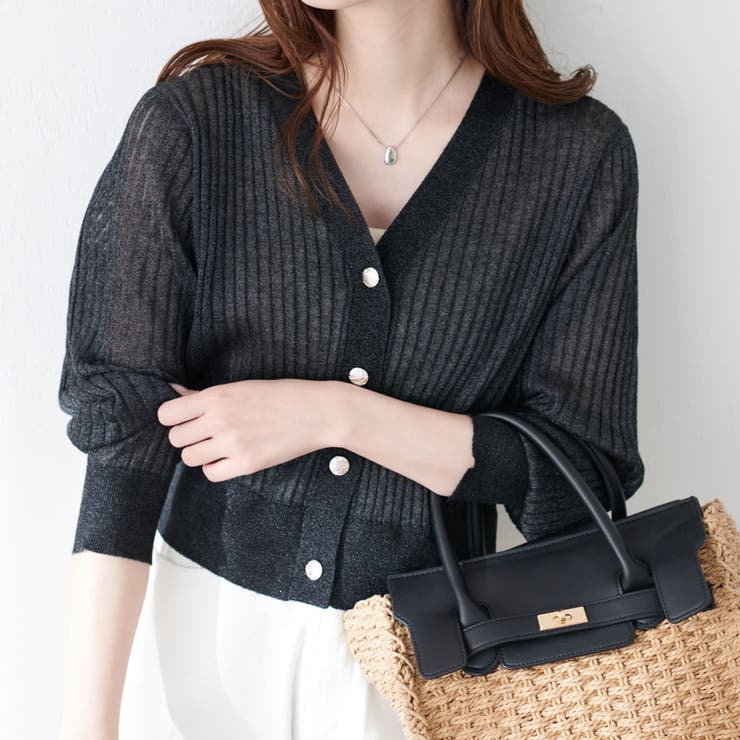 natural couture】リブシアーニットカーディガン[品番：OLOW0013671