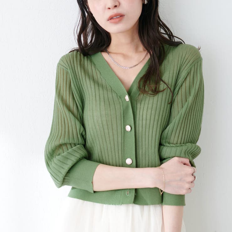 natural couture】リブシアーニットカーディガン[品番：OLOW0013671