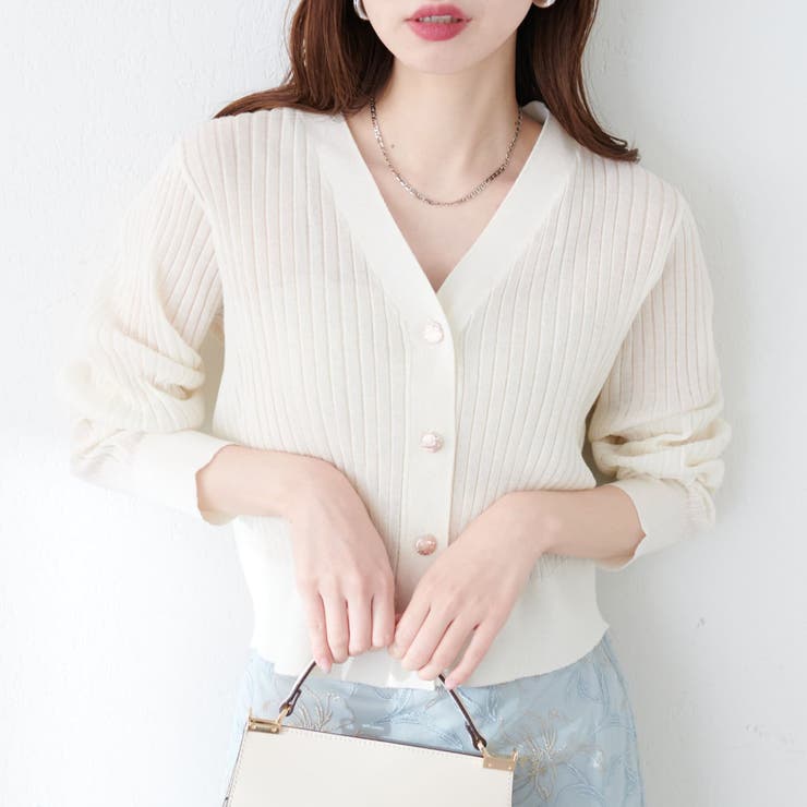 natural couture】リブシアーニットカーディガン[品番：OLOW0013671