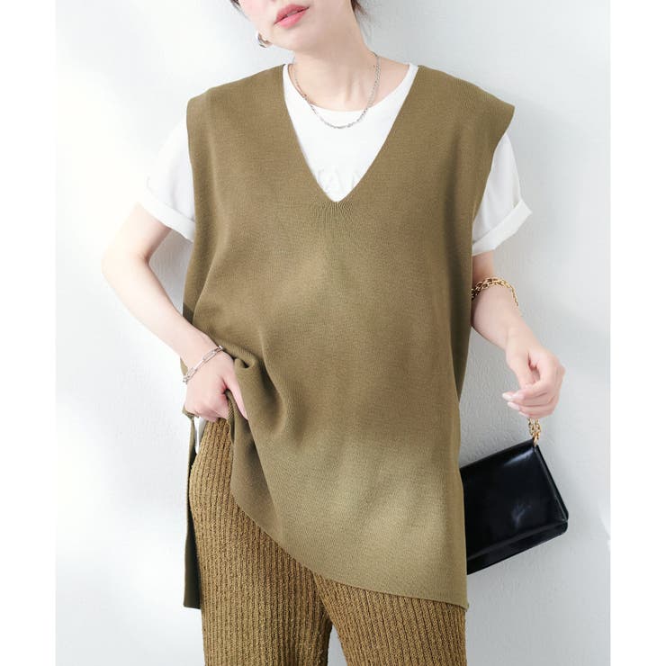 カーキ | 【natural couture】Vネックベスト | RMAF　NICE CLAUP / OLIVE des OLIVE