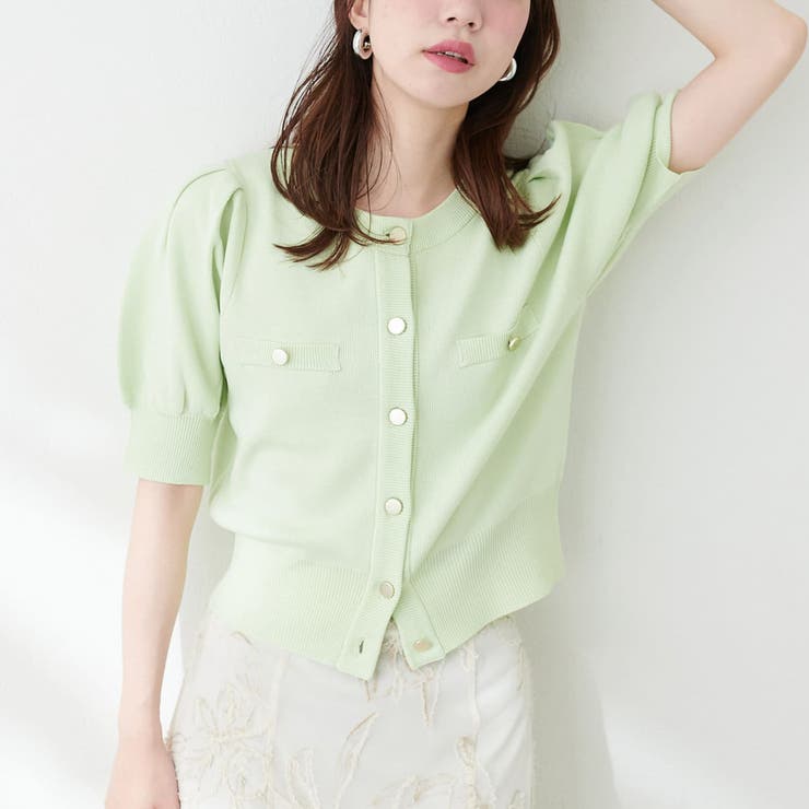 natural couture】パフスリーブポリニットカーディガン[品番
