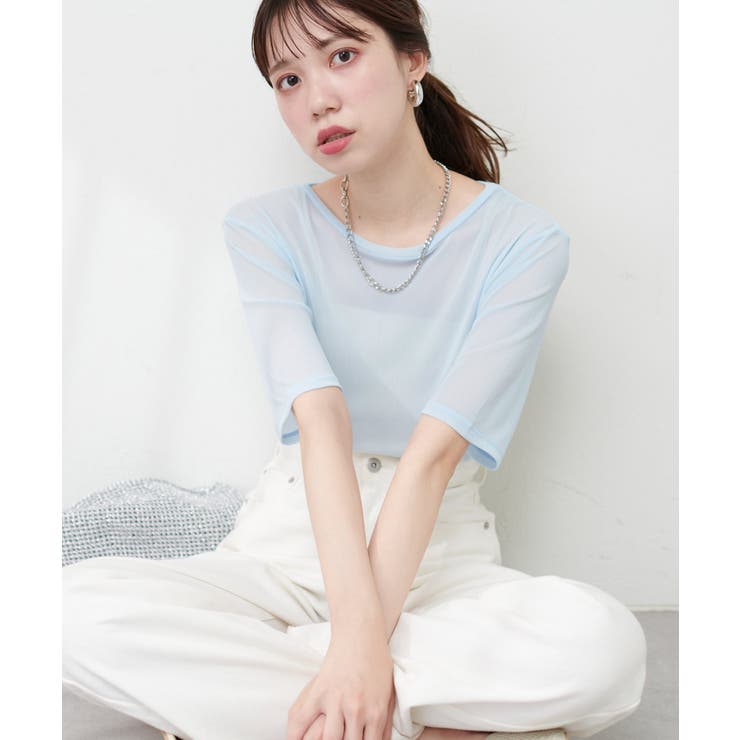 サックス | 【natural couture】パワーメッシュ半袖プルオーバー | NICE CLAUP / OLIVE des OLIVE　OUTLET