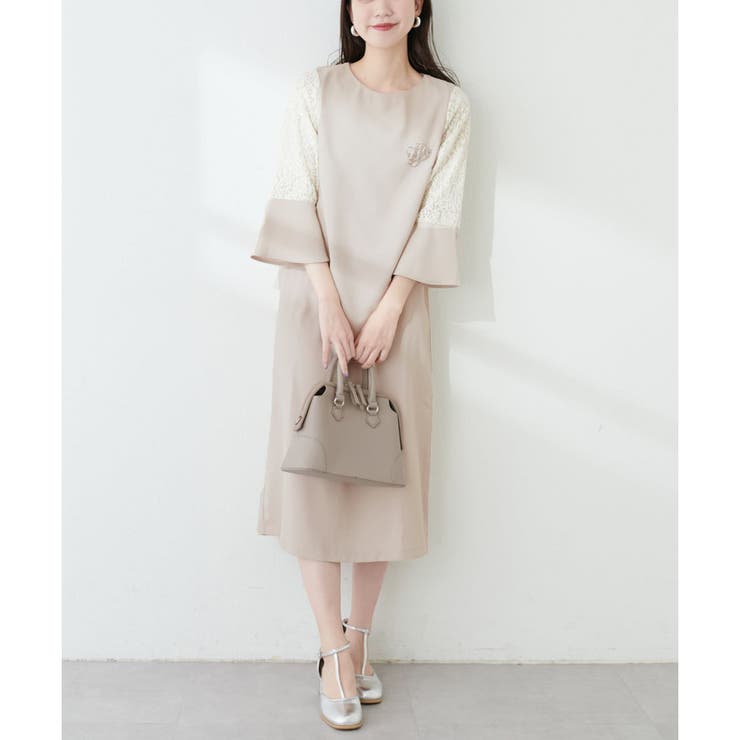 natural couture】レース切替フリル袖ワンピース[品番：OLOW0013025 
