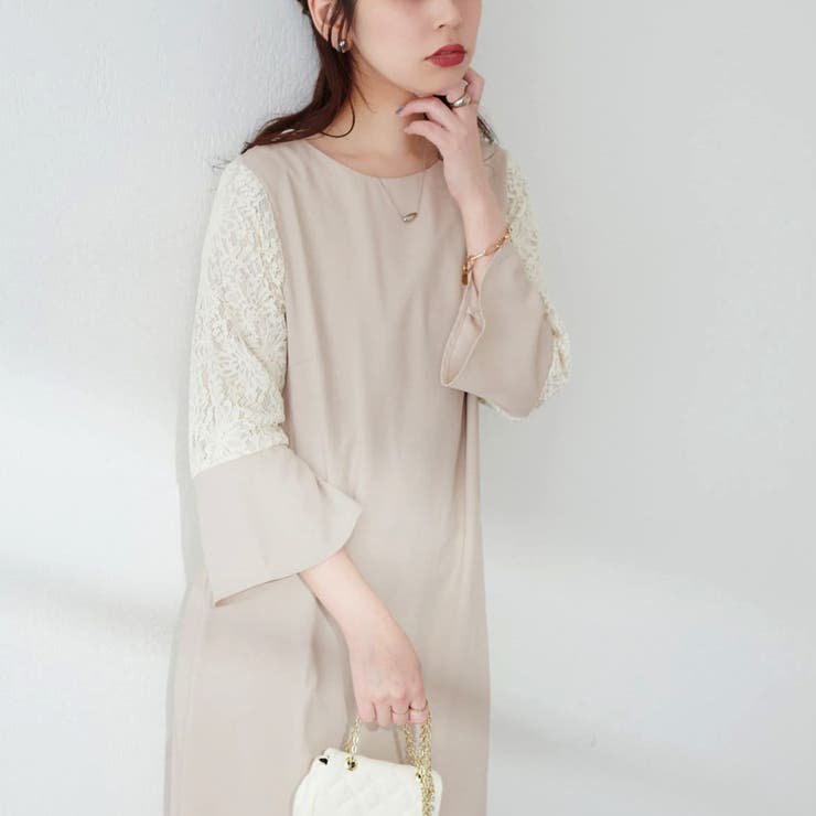 natural couture】レース切替フリル袖ワンピース[品番：OLOW0013025 